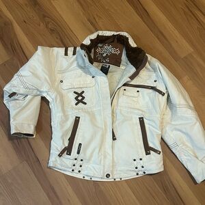 Obermeyer Kids Cream and Brown Puffer Jacket